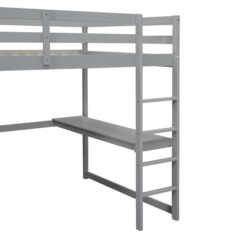 Lit mezzanine en bois double avec armoire, bureau, étagères de rangement et tiroirs intégrés