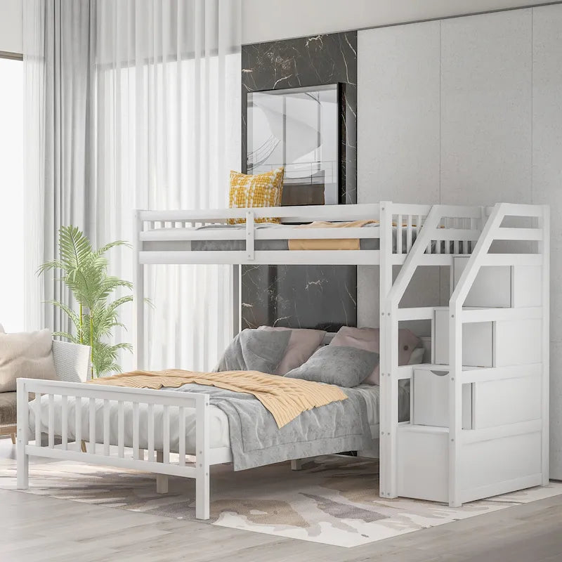 Lit mezzanine double sur grand format avec escalier