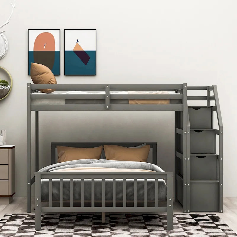 Lit mezzanine double sur grand format avec escalier