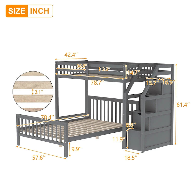 Lit mezzanine double sur grand format avec escalier