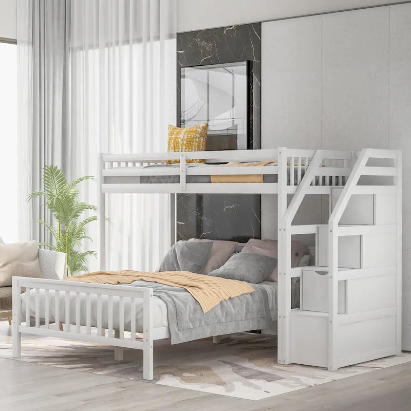 Lit mezzanine double sur grand format avec escalier