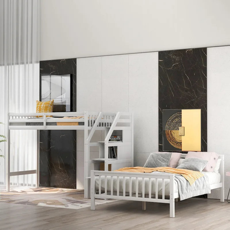 Lit mezzanine double sur grand format avec escalier