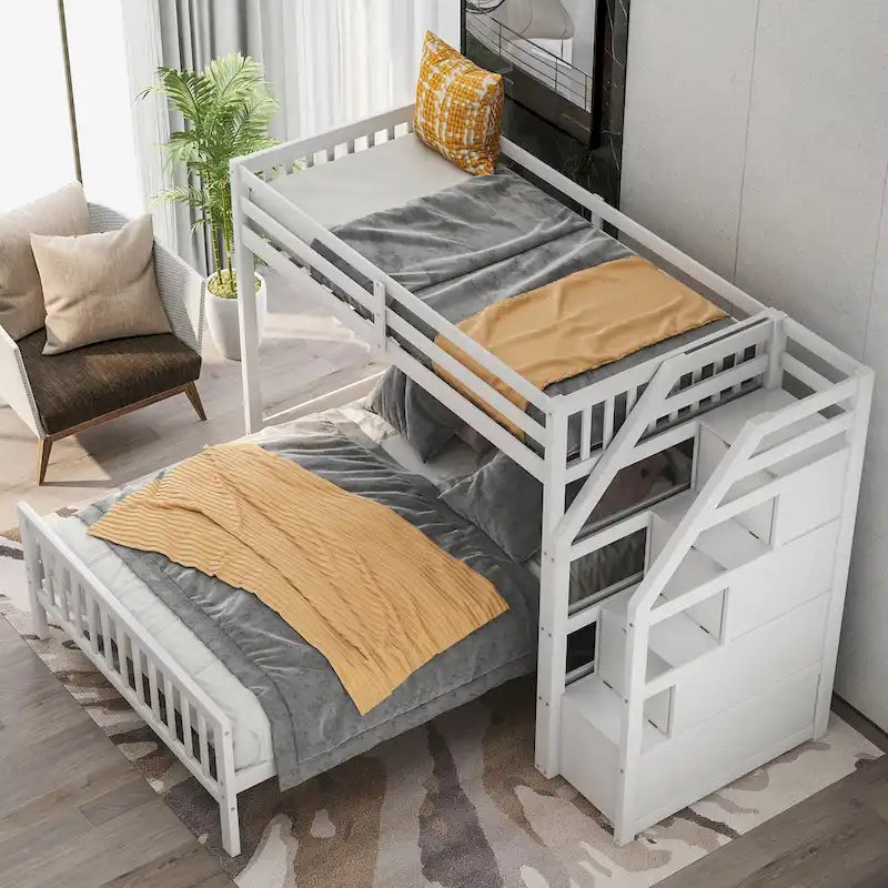 Lit mezzanine double sur grand format avec escalier