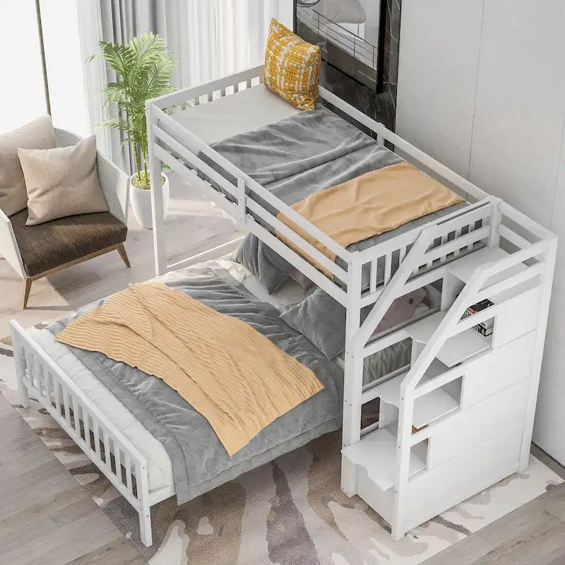 Lit mezzanine double sur grand format avec escalier