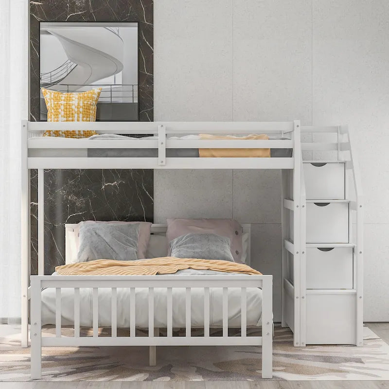 Lit mezzanine double sur grand format avec escalier