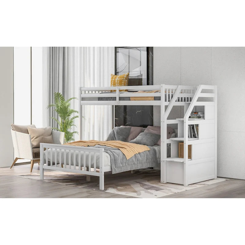 Lit mezzanine double sur grand format avec escalier