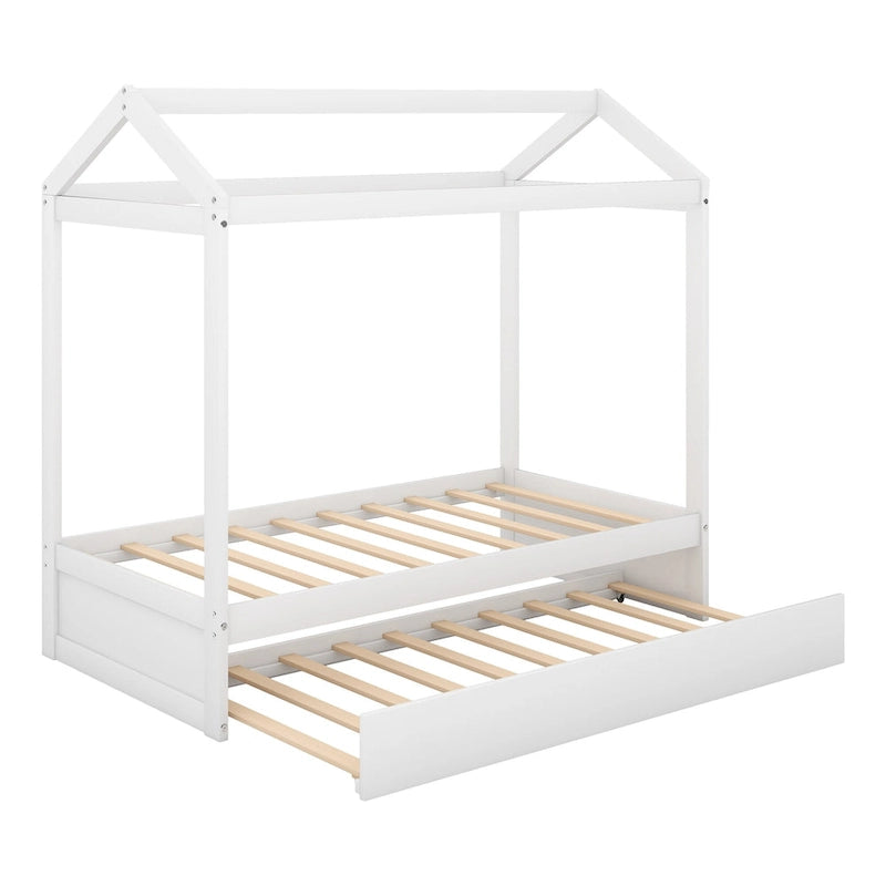 Lit cabane en bois double avec lit gigogne, lit gigogne extractible