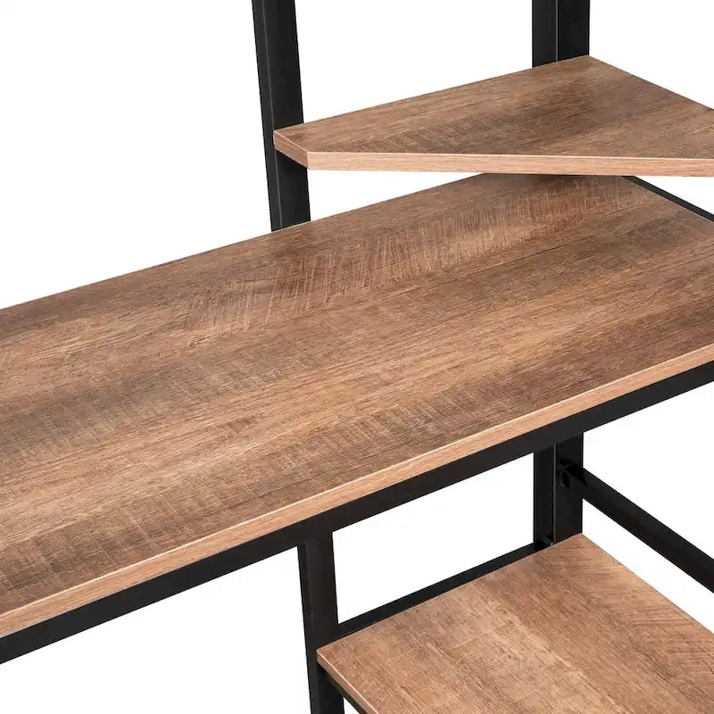 Lit mezzanine double en métal et MDF avec grand bureau et étagères
