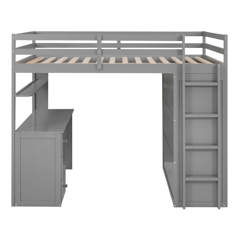 Lit mezzanine complet avec poste de travail, armoire, bureau et tiroirs