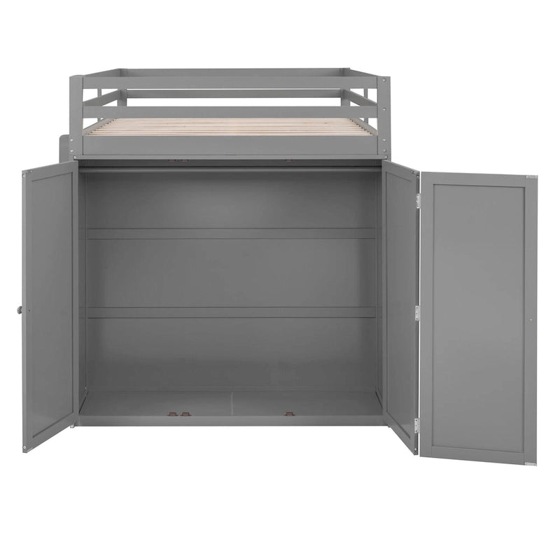 Lit mezzanine complet avec poste de travail, armoire, bureau et tiroirs