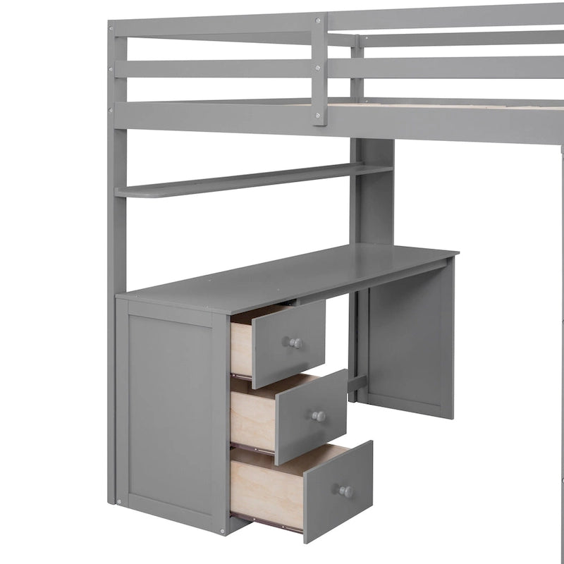 Lit mezzanine complet avec poste de travail, armoire, bureau et tiroirs