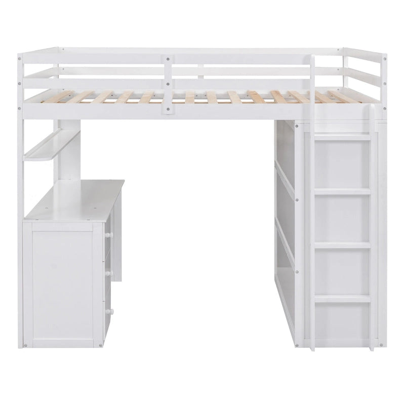 Lit mezzanine complet avec poste de travail, armoire, bureau et tiroirs