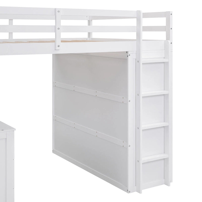 Lit mezzanine complet avec poste de travail, armoire, bureau et tiroirs