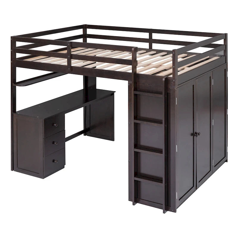 Lit mezzanine complet avec poste de travail, armoire, bureau et tiroirs