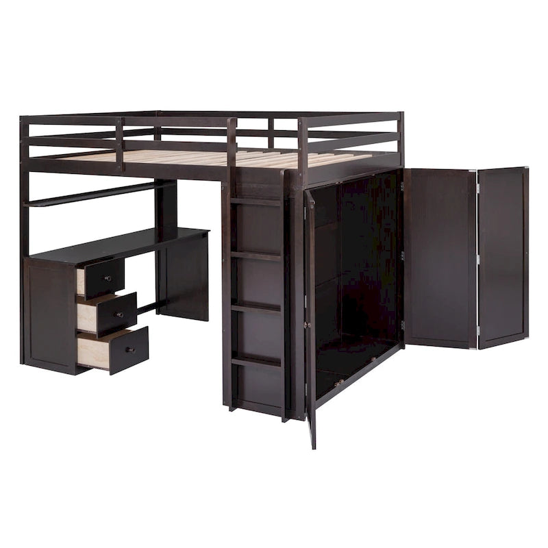 Lit mezzanine complet avec poste de travail, armoire, bureau et tiroirs