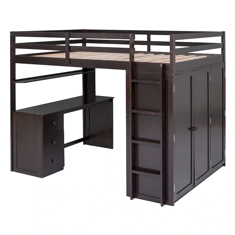Lit mezzanine complet avec poste de travail, armoire, bureau et tiroirs