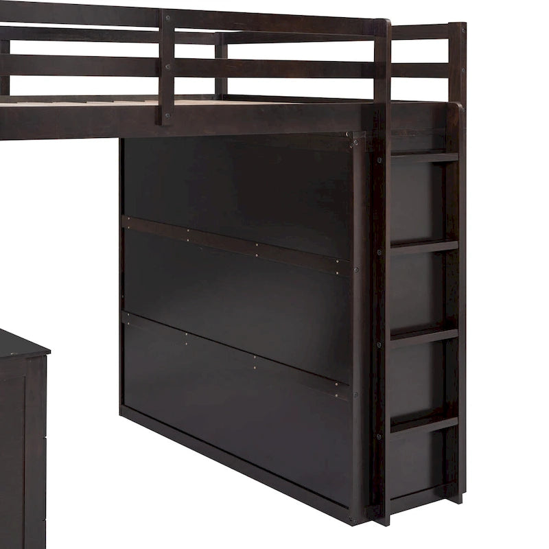 Lit mezzanine complet avec poste de travail, armoire, bureau et tiroirs