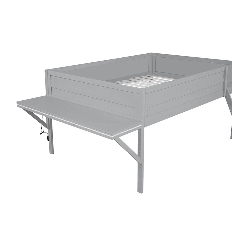 Lit mezzanine Gaming en bois massif avec bureau et rangements intégrés et éclairage LED