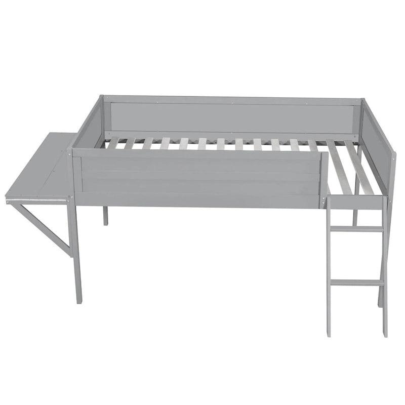 Lit mezzanine Gaming en bois massif avec bureau et rangements intégrés et éclairage LED