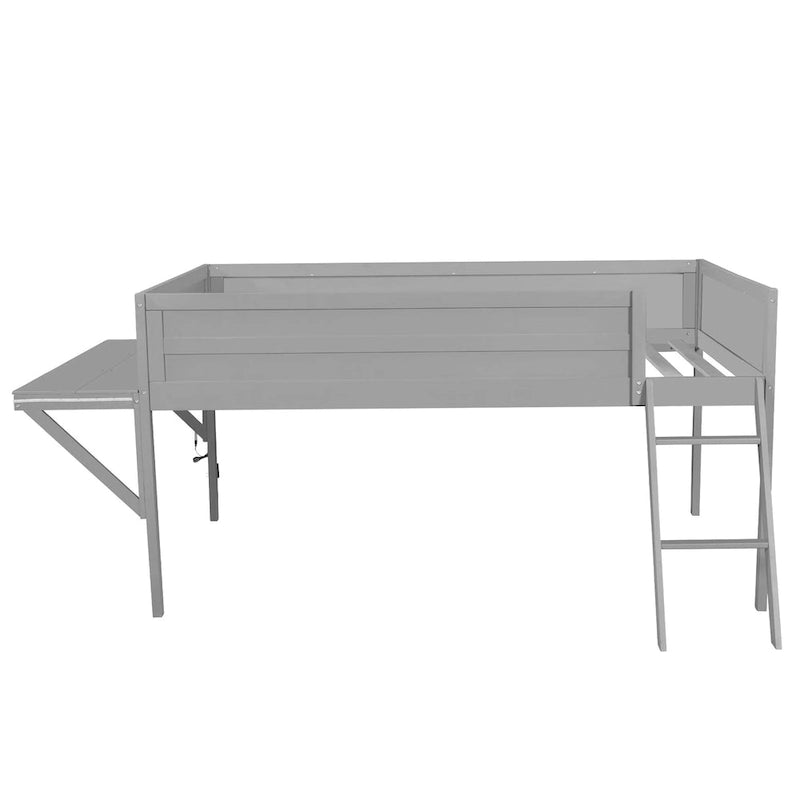 Lit mezzanine Gaming en bois massif avec bureau et rangements intégrés et éclairage LED