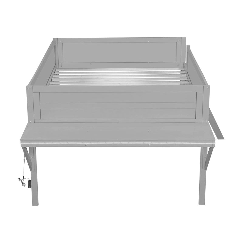 Lit mezzanine Gaming en bois massif avec bureau et rangements intégrés et éclairage LED
