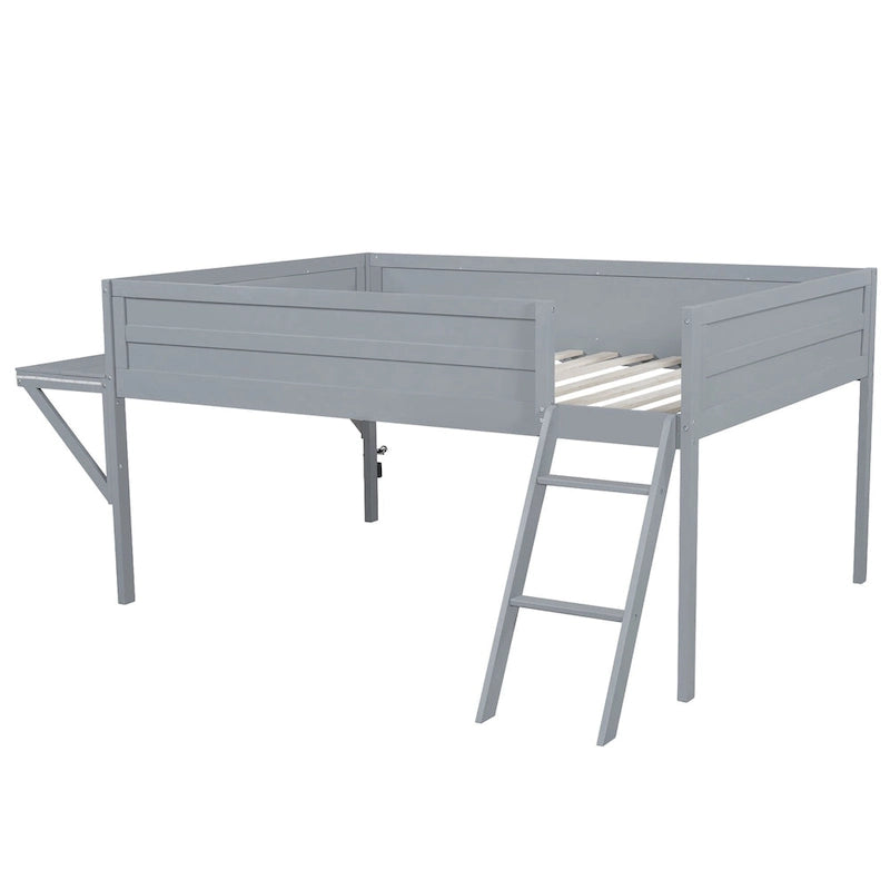 Lit mezzanine Gaming en bois massif avec bureau et rangements intégrés et éclairage LED