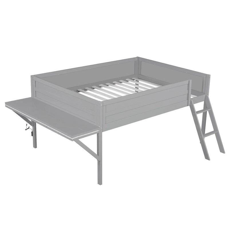 Lit mezzanine Gaming en bois massif avec bureau et rangements intégrés et éclairage LED