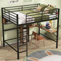 Lit mezzanine double en métal et bois avec bureau en L et étagères