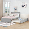 Cadre de lit plateforme double en noyer gris et hévéa avec lit gigogne, design moderne, pas besoin de sommier tapissier