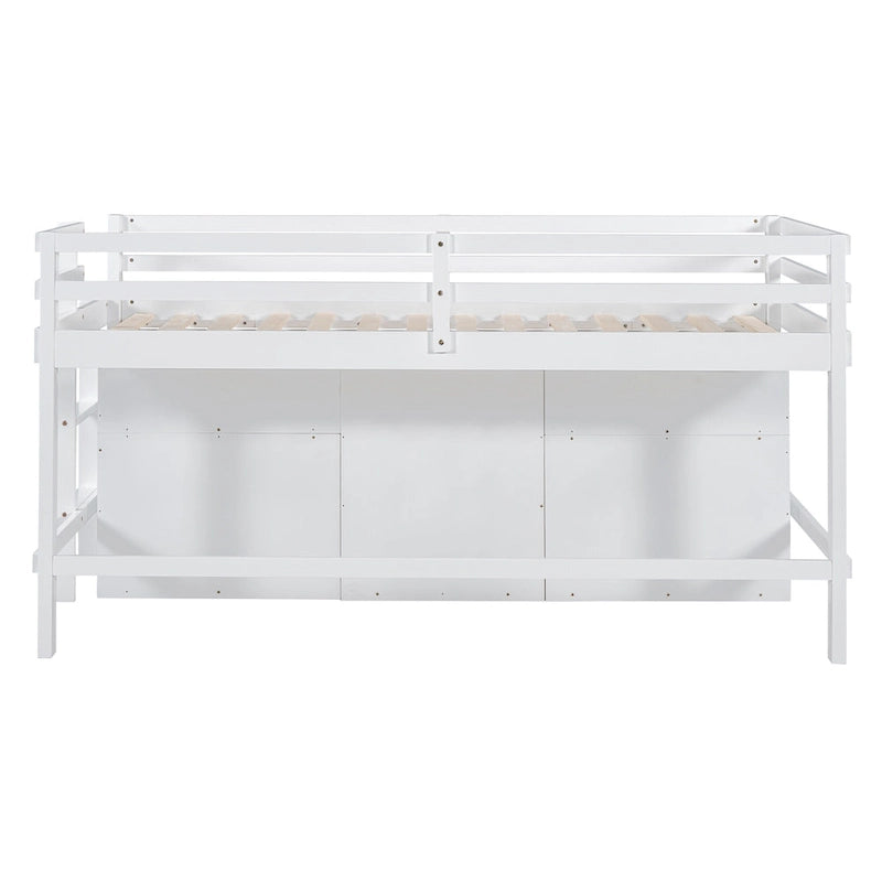 Lit mezzanine en bois massif de taille double avec tiroirs et armoires