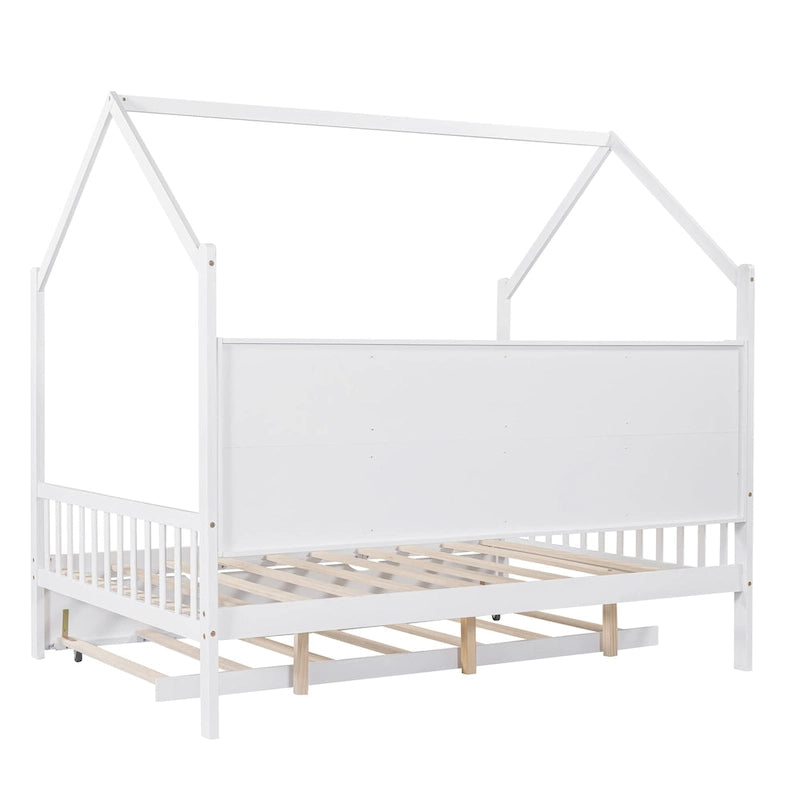 Lit cabane en bois de taille standard avec lit gigogne, lit pour enfants avec étagère