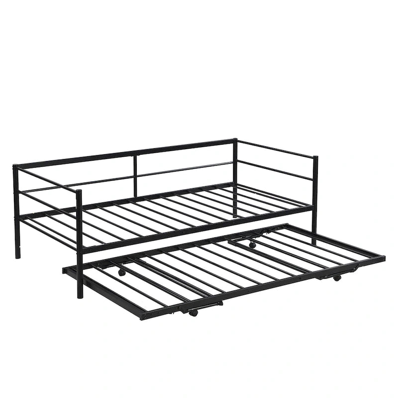 Twin Size Black Metal Daybed with Pop-up Trundle