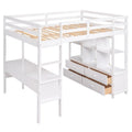 Full Size Wooden Loft Bed with Built-in Desk with Two Drawers, and Storage Shelves and Drawers For Kids