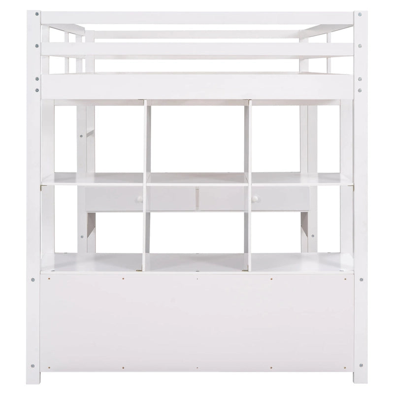 Lit mezzanine en bois avec bureau intégré et deux tiroirs