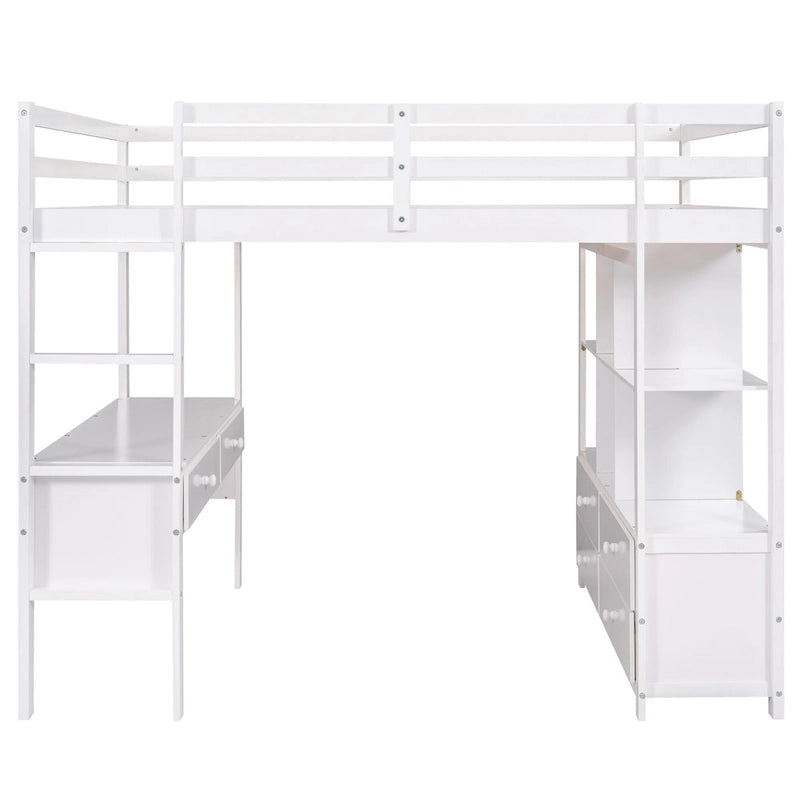 Lit mezzanine en bois avec bureau intégré et deux tiroirs
