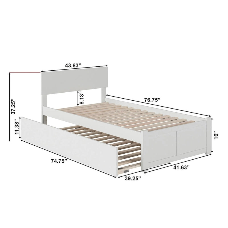 Lit plateforme Orlando avec pied de lit et lit gigogne double.