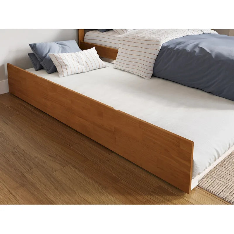 Lit plateforme Orlando avec pied de lit et lit gigogne double.