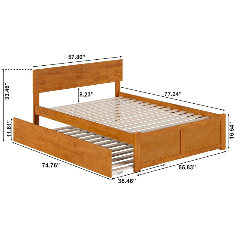 Lit plateforme Orlando avec pied de lit et lit gigogne double.