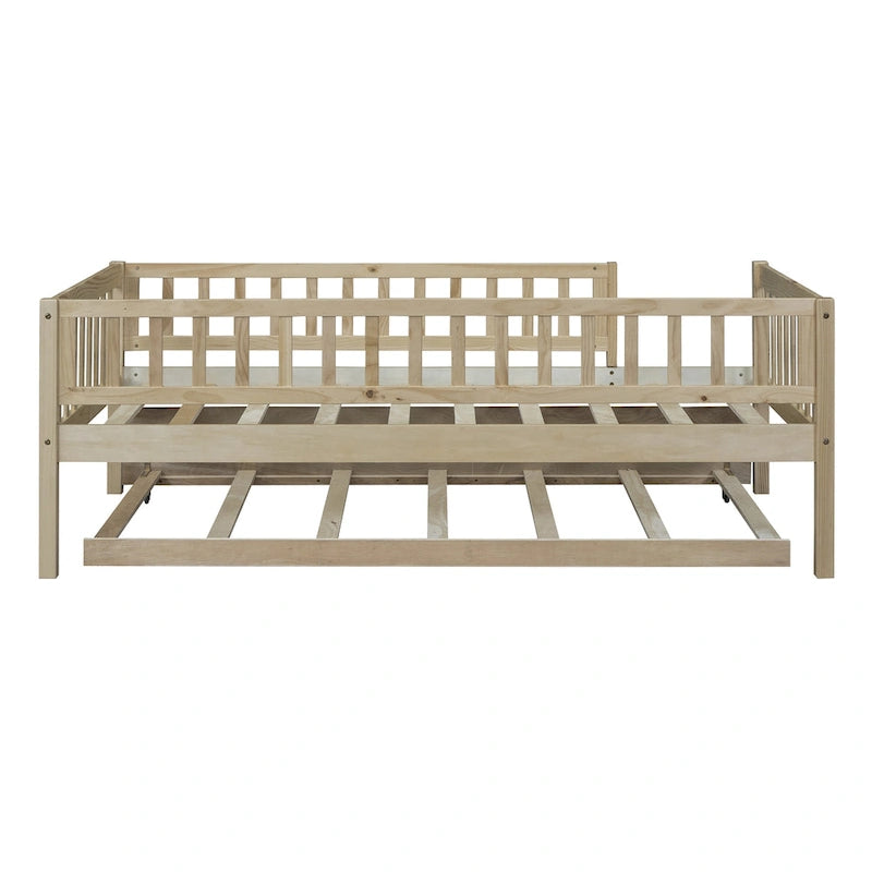 Lit de repos simple en bois avec lit gigogne et barrières de sécurité