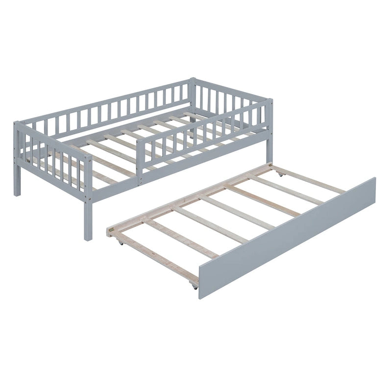 Lit de repos simple en bois avec lit gigogne et barrières de sécurité