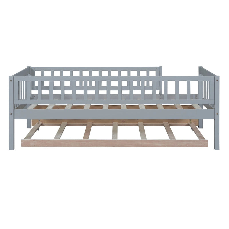 Lit de repos simple en bois avec lit gigogne et barrières de sécurité