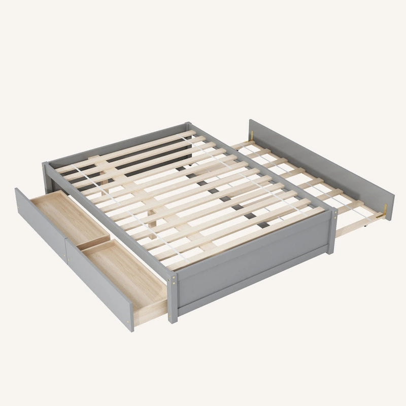Lit double avec lit gigogne simple et 2 tiroirs
