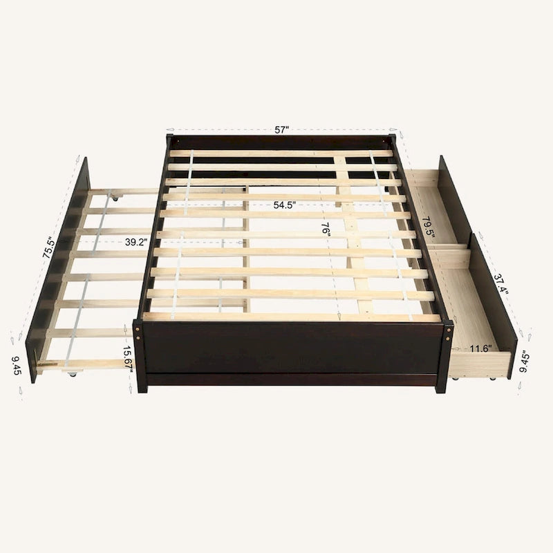 Lit double avec lit gigogne simple et 2 tiroirs