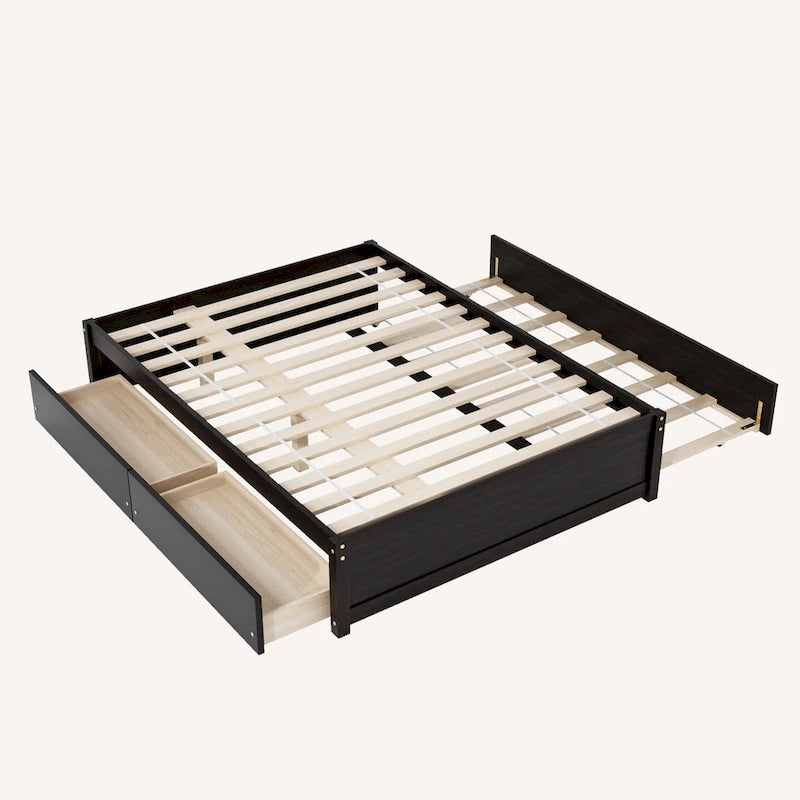 Lit double avec lit gigogne simple et 2 tiroirs