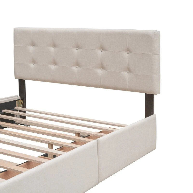 Lit Queen Size avec 2 tiroirs de rangement et un lit gigogne Twin XL, cadre de lit plateforme capitonné avec tête de lit capitonnée