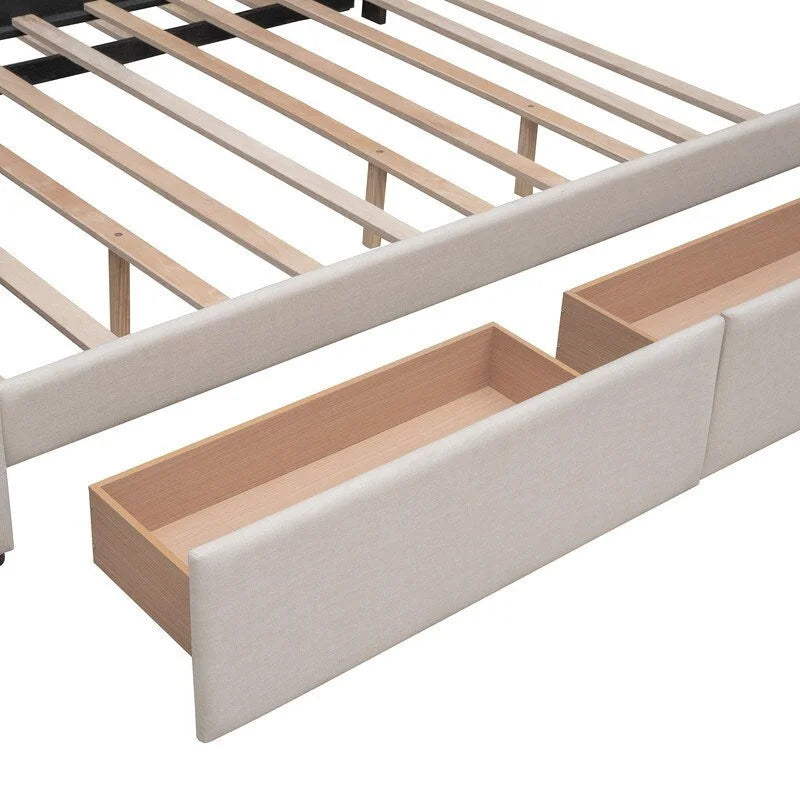 Lit Queen Size avec 2 tiroirs de rangement et un lit gigogne Twin XL, cadre de lit plateforme capitonné avec tête de lit capitonnée