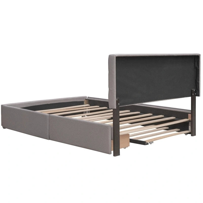 Lit Queen Size avec 2 tiroirs de rangement et un lit gigogne Twin XL, cadre de lit plateforme capitonné avec tête de lit capitonnée