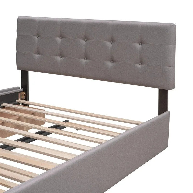 Lit Queen Size avec 2 tiroirs de rangement et un lit gigogne Twin XL, cadre de lit plateforme capitonné avec tête de lit capitonnée