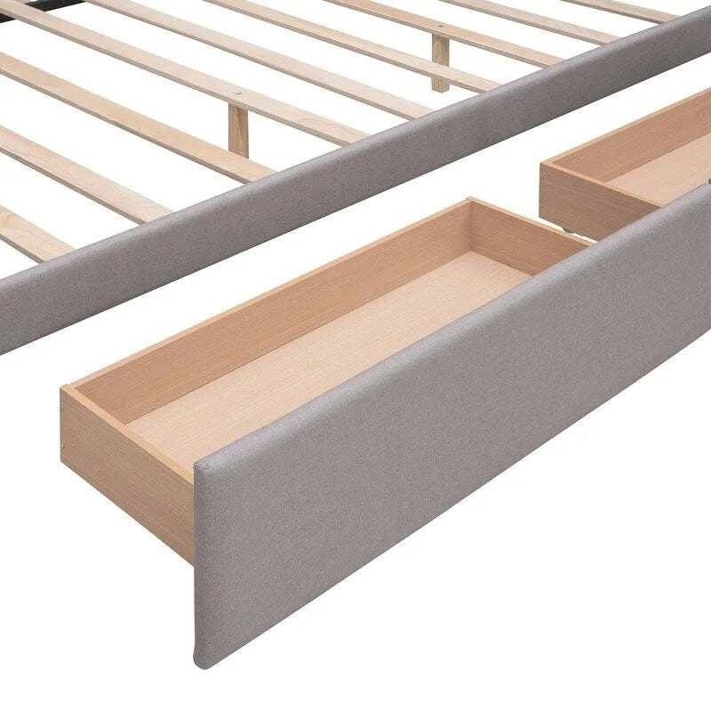 Lit Queen Size avec 2 tiroirs de rangement et un lit gigogne Twin XL, cadre de lit plateforme capitonné avec tête de lit capitonnée