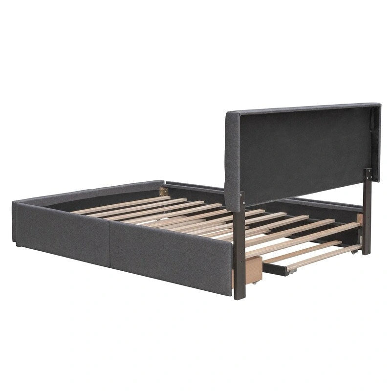 Lit Queen Size avec 2 tiroirs de rangement et un lit gigogne Twin XL, cadre de lit plateforme capitonné avec tête de lit capitonnée